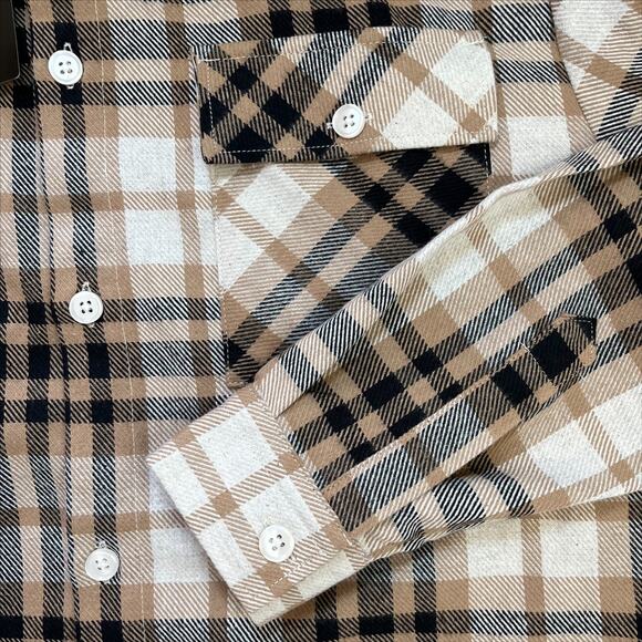 Boohoo Man Long Sleeve Checked Overshirt in Taupe Size Small - Picture 7 of 14